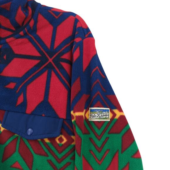 Polo Ralph Lauren Men M Fair Isle Brushed Fleece Sweatshirt Red Blue Oversized - Picture 5 of 7